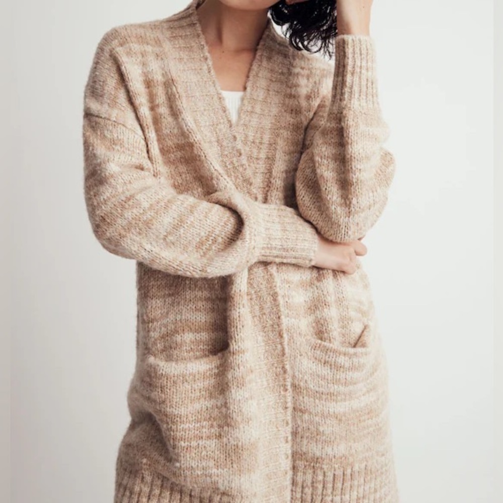 Madewell Space Dye Long Cardigan Sweater in Spacedye Oat Size Small Wool Blend